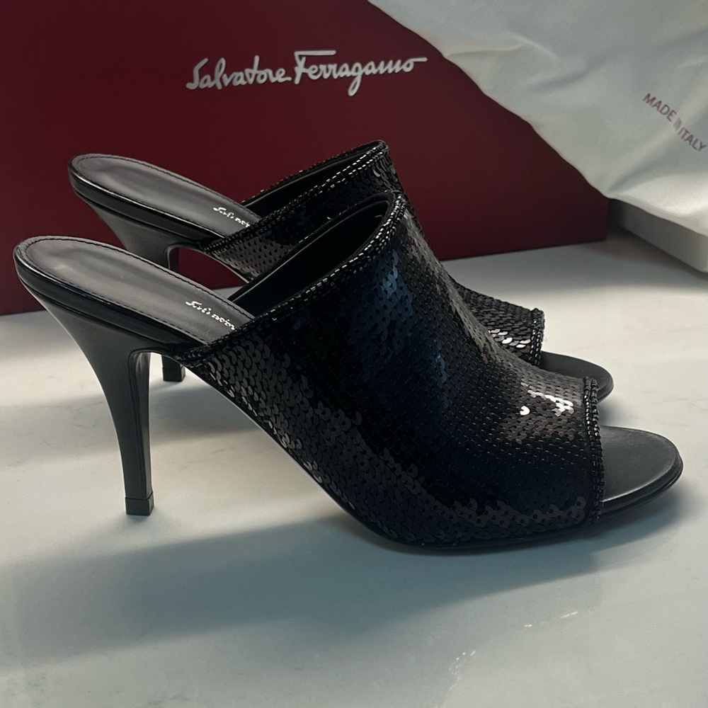 Salvatore Ferragamo Black Sequin Women's Heels